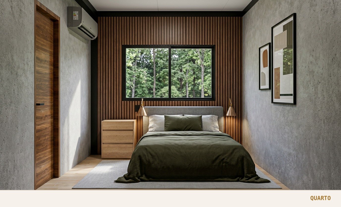 Quarto com painel ripado